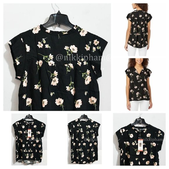 Buffalo David Bitton Tops - Buffalo Ladies' Flutter Sleeve Floral Top IN black